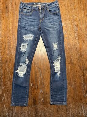Distressed Machine Jeans - Dark Blue